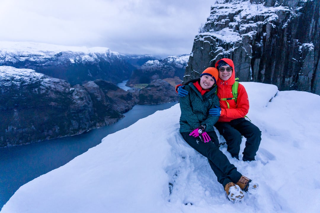 View on top of Preikestolen Winter