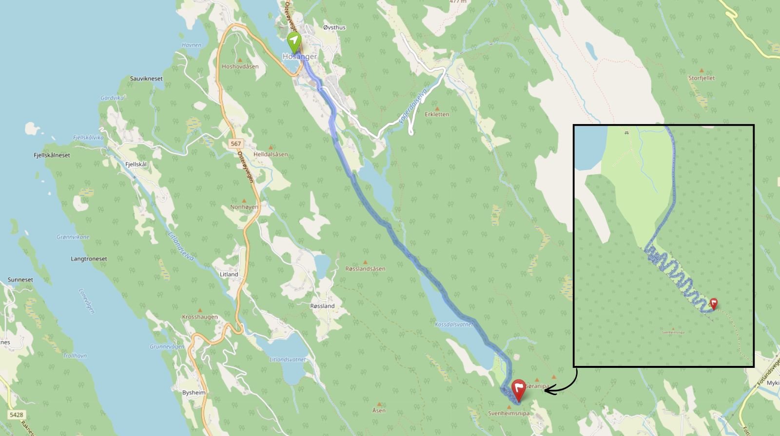 Hiking to Kossdalen and the Kossdalssvingane from Hosanger